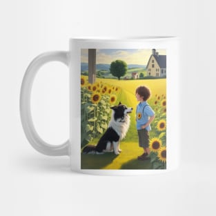 child hanging out with a dog. Mug